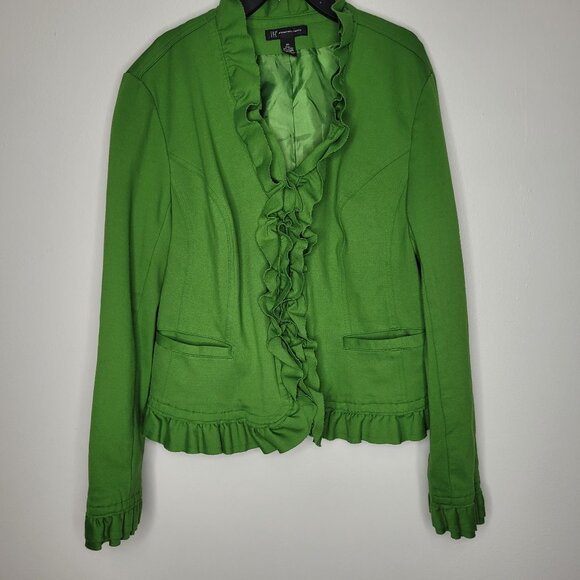 Vintage INC y2k green ruffle zit front fitted preppy jacket size xl - Picture 1 of 5